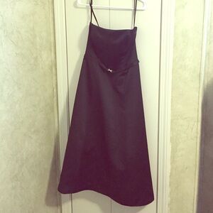 Black belted strapless dress